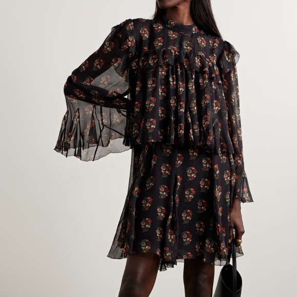 Doen Dresses & Skirts - Doen Alette Romantic 100% Silk Sheer Dress In Paisley Floral Black Size Medium